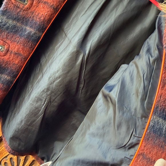 Anthropology Wool Blend Hooded Coat with Faux Fur Trim - Black & Red Plaid - Picture 4 of 6